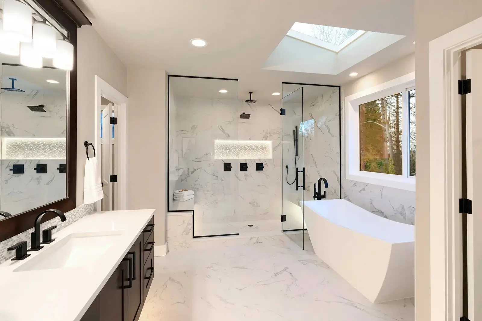 Bathroom remodel with glass walk-in shower